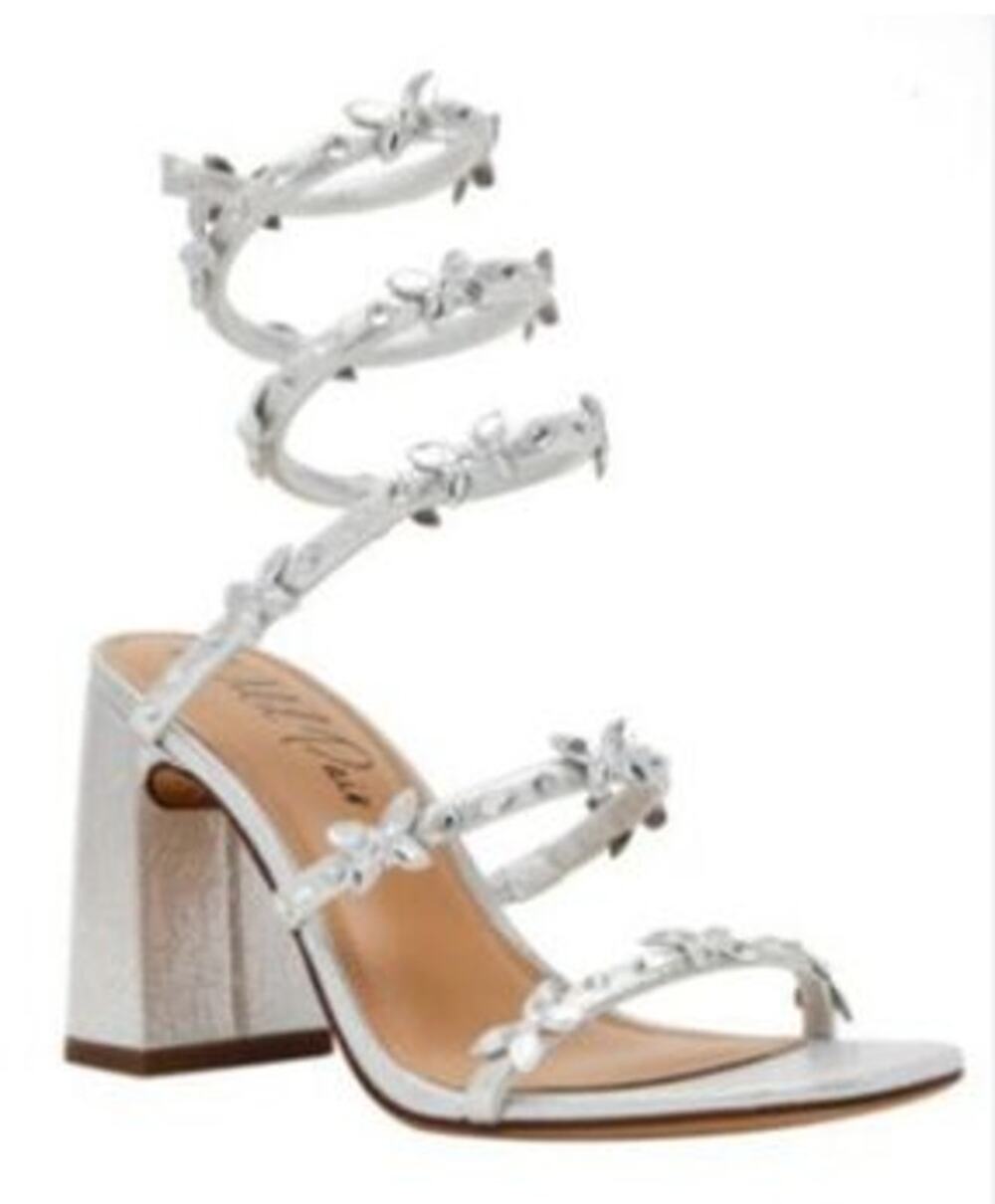 Wild Pair Shoes Women's Size 10 Silver VIARRAF Rhinestone Strappy Heel Sandals